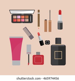 Cosmetics and makeup flat icons