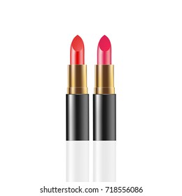 Cosmetics. Makeup. Lipstick. Realistic 3d mock-up of cosmetics. Red lipstick. Vector illustration design.