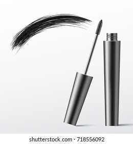 Cosmetics. Makeup. Mascara brush. Realistic 3d mock-up of cosmetics. Vector illustration design.