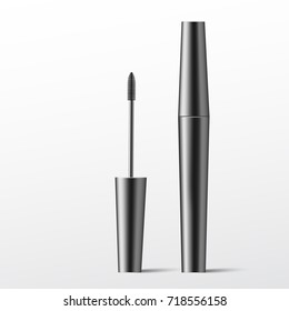 Cosmetics. Makeup. Mascara brush. Realistic 3d mock-up of cosmetics. Vector illustration design.