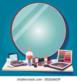 cosmetics for makeup and mirror to replace your text - vector illustration