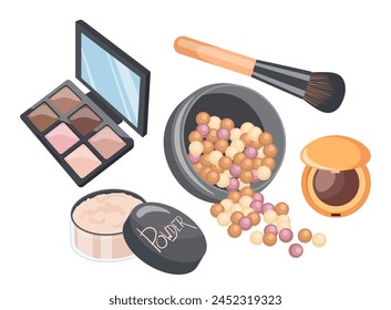 Kosmetik Make-up Set mit Pulverfundament, Blush Balls, Lidschatten-Palette und Bürstenwerkzeug