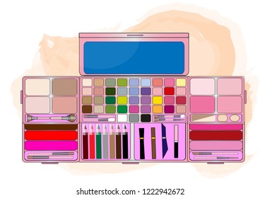 Cosmetics for make-up in a suitcase