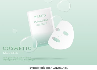 Cosmetics and mask ads template on mint green background with essence.