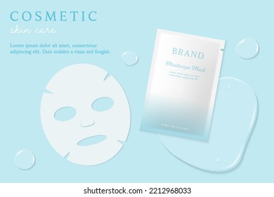 Cosmetics and mask ads template on blue background with essence. - Shutterstock ID 2212968033
