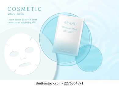 Cosmetics and mask ads template on blue water background. - Shutterstock ID 2276304891