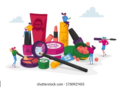 Cosmetics Masterclass, Face Care, Beauty. Women in Beautician Parlor. Female Characters Testing Skin Care Products in Beauty Salon. Makeup Courses, Make Up School. Cartoon People Vector Illustration