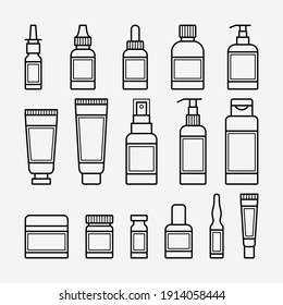 Cosmetics and medical packaging icons set