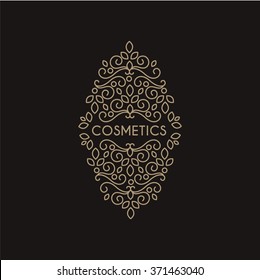 Cosmetics Monogram, Vector Illustration Ornament Flourishes calligraphic monogram emblem template. Luxury elegant frame ornament line logo design