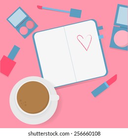 Cosmetics and notebook, female set