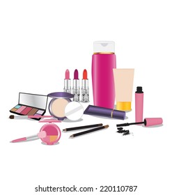 cosmetics on white background