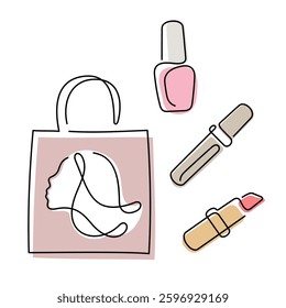 Cosmetics one line art vector illustration