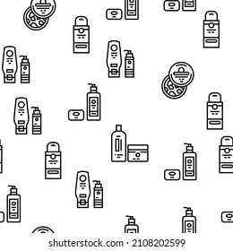 Cosmetics Package Beauty Product Vector Seamless Pattern Thin Line Illustration