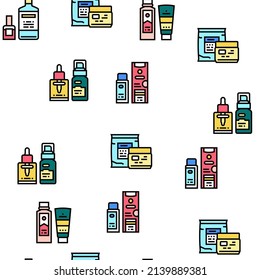 Cosmetics Package Beauty Product Vector Seamless Pattern Thin Line Illustration