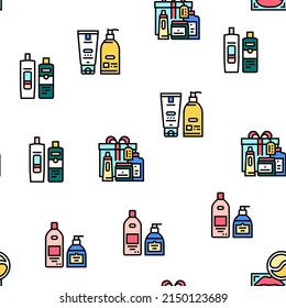 Cosmetics Package Beauty Product Vector Seamless Pattern Thin Line Illustration