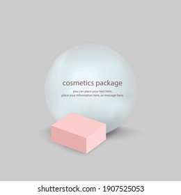 Cosmetics package box container with circle podium mockups isolated on gray vector background