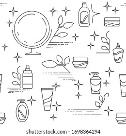 Cosmetics packages beauty products outline linear set icon flat vector illustration isolated on white background