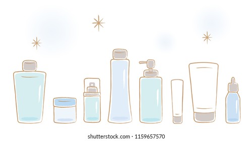 cosmetics packages beauty products set: bottle, container and tube with lightt blue color
