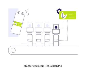 Embalagem de cosméticos conceito abstrato vetor ilustração. Processo de embalagem de produtos de beleza na fábrica, fabricação de cosméticos, indústria leve, loção de luxo em recipientes metáfora abstrata.