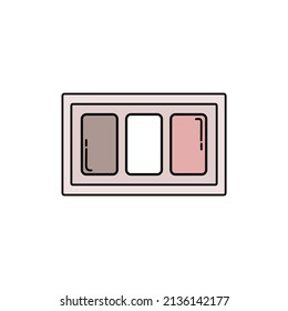 Cosmetics palette doodle vector illustration, highlighter, blush, sculptor, bronzer, eye shadows simple illustration