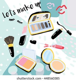  cosmetics pattern with make up artist objects