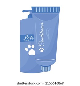 Cosmetics for pets semi flat color vector element. Full sized object on white. Domestic animals care. Grooming for cats and dogs simple cartoon style illustration for web graphic design and animation