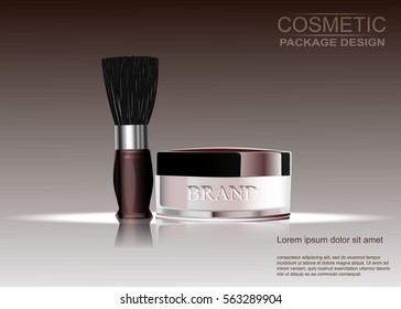 Cosmetics, powder with a broom, the pattern of advertising. Vector illustration.
