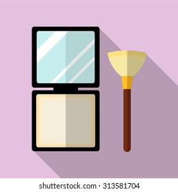 Cosmetics powder icon with long shadow. Flat, vector, illustration.