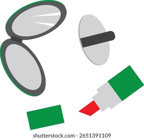 Cosméticos, pó, batom, espelhos. Ilustração vetorial, ícone ETS10