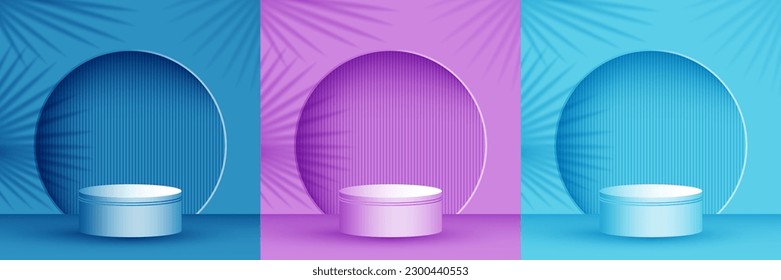 Fase de presentación de productos cosméticos, ilustración de vector peatonal en sala de estudio. La sombra de las hojas de la palma, la pared del arco. Escena de la pantalla del podio. Arena de presentación de plataformas en etapa de pilar.