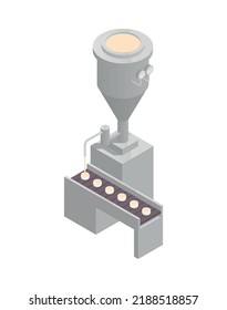 Cosmetics production icon with machine filling jars with cream 3d isometric vector illustration