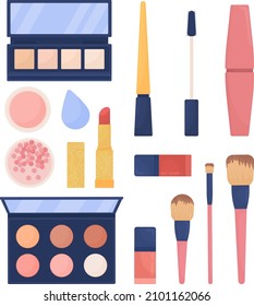 Cosmetics products semi flat color vector object set. Beauty and make up tool. Realistic item on white. Lifestyle isolated modern cartoon style illustration for graphic design and animation collection