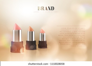 Cosmetics red lipstick. 3d illustration beautiful advertising poster.