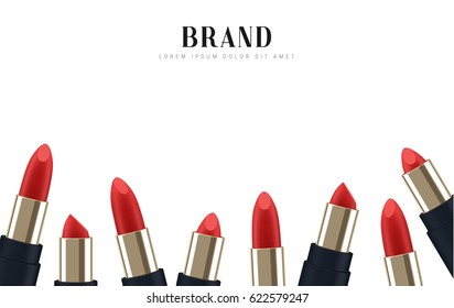 Cosmetics red lipstick. 3d illustration beautiful advertising poster