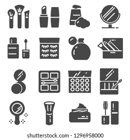 Cosmetics Related Vector Icons Set. Cream Bottle, Lipstick, Makeup Brush and more
