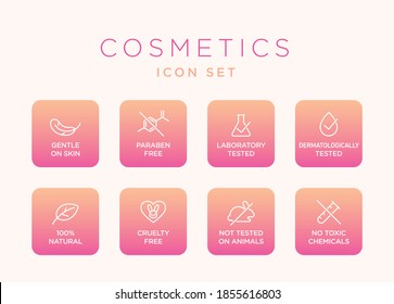 Cosmetics round isolated product vector icon set, round badge line art style illustration.