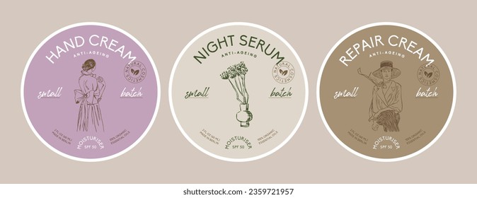 Kosmetik rund um die Verpackung Design-Vorlage Sammlung mit Frau Silhouette Illustrationen