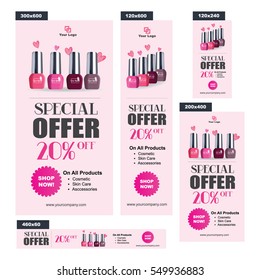 Cosmetics Sale Banners Vector, Design Template