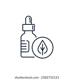 Cosmetics, serum with natural ingredients. Vector linear icon isolated on white background.
