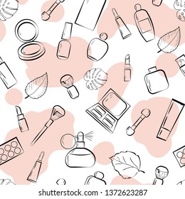 cosmetics set beauty seamless vector pattern. Concept for web design, print, textile, cards, shop add