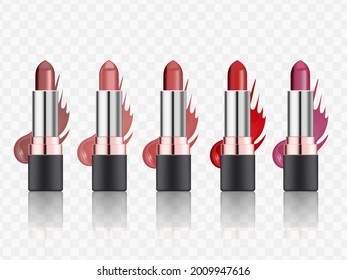 Cosmetics set of female lipstick cream and liquid smears different various of colors for makeup, template for a posters, banners, logos, realistic mockup vector illustration