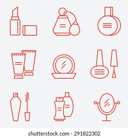 Cosmetics set, flat design, thin line style