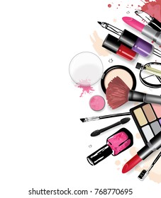 Cosmetics set, hand drawn style vector illustration.