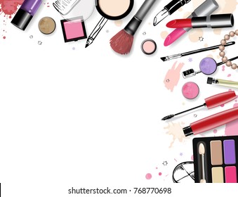 Cosmetics set, hand drawn style vector illustration.