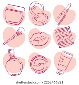 cosmetics set line drawing icon collection