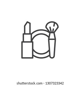 Cosmetics set line icon. linear style sign for mobile concept and web design. Mirror with mascara brush and lipstick outline vector icon. Symbol, logo illustration. Pixel perfect vector graphics