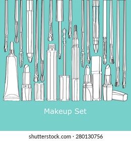 cosmetics set of lipsticks and brushes. vector illustration for your design, cosmetic banners, brochures and promotional items.