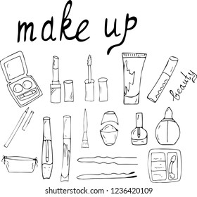  Cosmetics set with make up artist objects. Vector illustration.