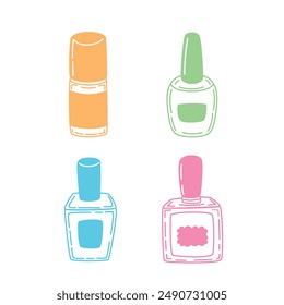 Cosmetics set with nail polish bottles. Vector illustration isolated on white.