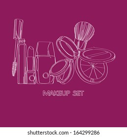 cosmetics Set  on a burgundy background